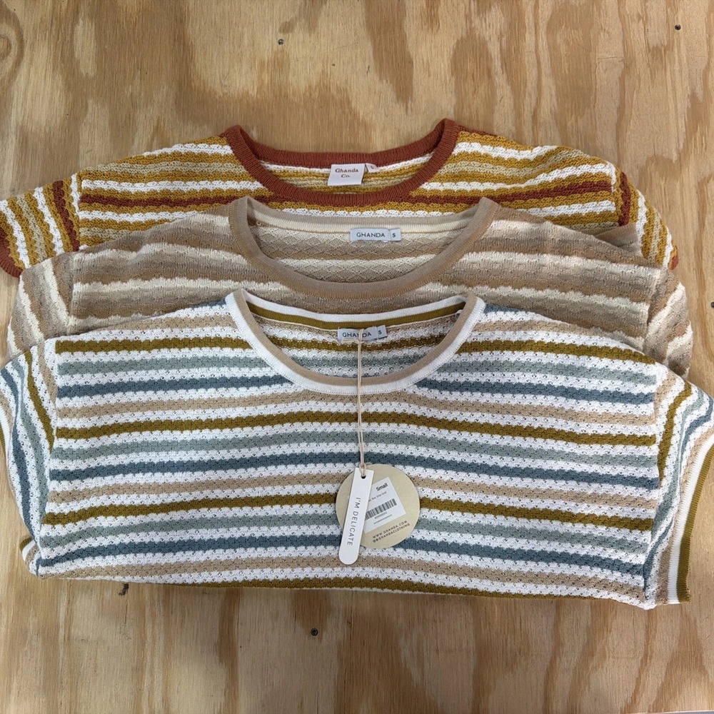 Striped Knit Baby Tee Crop Top Womens Small Y2K Retro Fitted Short Sleeve Lot 3